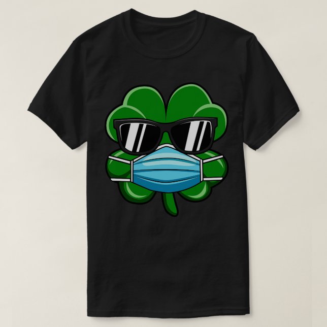 Shamrock Wearing Face Mask St Patricks Day Gift T-Shirt (Design Front)
