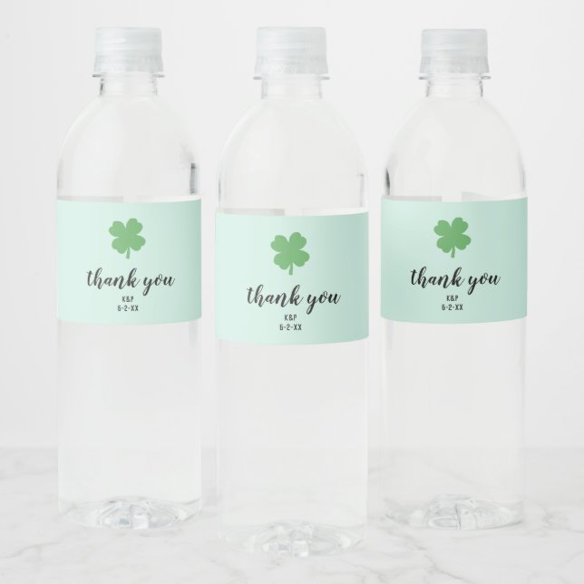 Shamrock Wedding Custom Favours Water Bottle Label (Bottles)