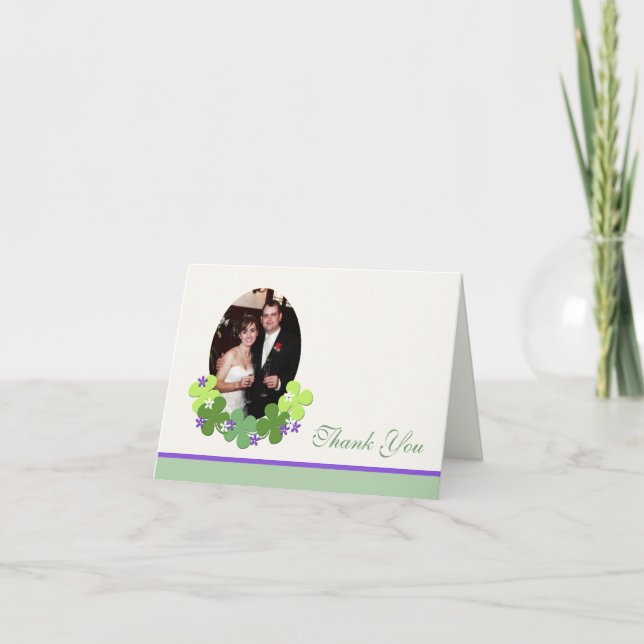 Shamrock Wedding Photo Custom Thank You Card (Front)