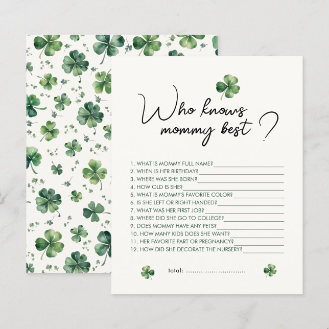 Shamrock Who Knows Mummy Best Baby Shower Game (Front/Back)