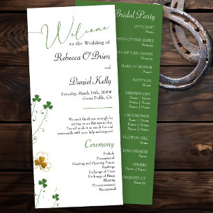 Shamrock Wildflower Green and Gold Elegant Wedding Programme