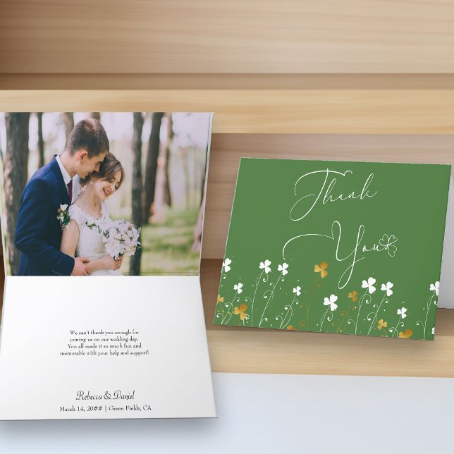 Shamrock Wildflower Green Wedding Photo Thank You Card (Wedding Photo Thank You Card from my Shamrock Wildflower Collection)