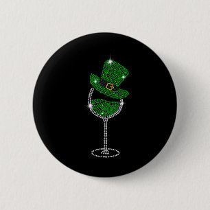 Shamrock Wine Gles Drinking St Patricks Day Irish 6 Cm Round Badge