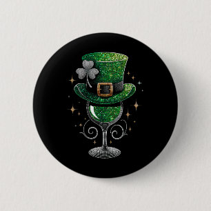 Shamrock Wine Gles Drinking St Patricks Day Irish 6 Cm Round Badge