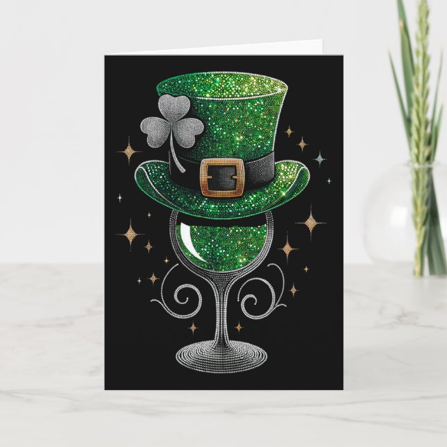 Shamrock Wine Gles Drinking St Patricks Day Irish  Card (Front)