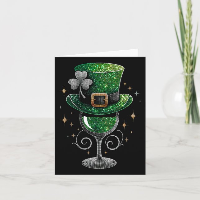 Shamrock Wine Gles Drinking St Patricks Day Irish  Card (Front)