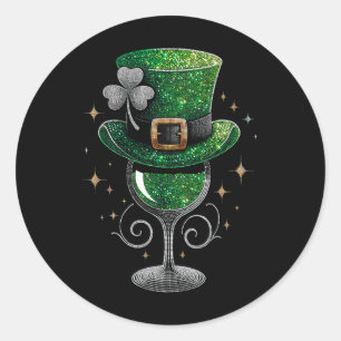 Shamrock Wine Gles Drinking St Patricks Day Irish  Classic Round Sticker