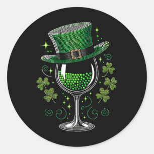 Shamrock Wine Gles Drinking St Patricks Day Irish  Classic Round Sticker