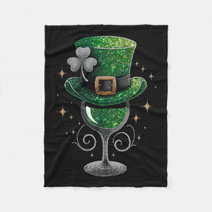 Shamrock Wine Gles Drinking St Patricks Day Irish Fleece Blanket