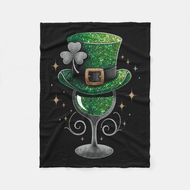 Shamrock Wine Gles Drinking St Patricks Day Irish  Fleece Blanket (Front)