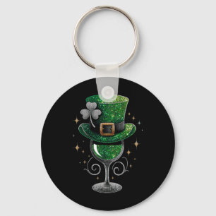 Shamrock Wine Gles Drinking St Patricks Day Irish Key Ring