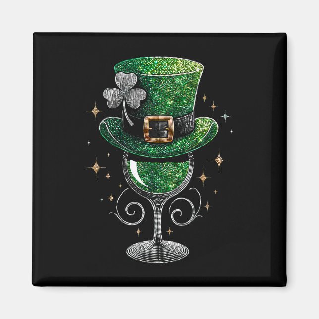 Shamrock Wine Gles Drinking St Patricks Day Irish  Magnet (Front)
