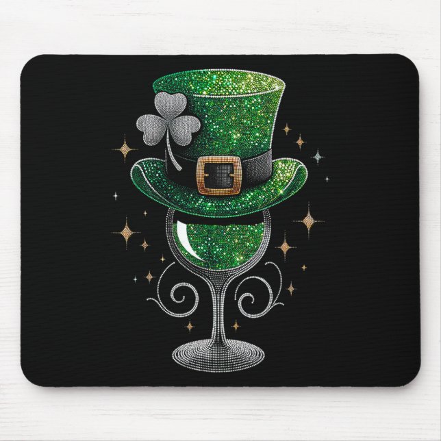 Shamrock Wine Gles Drinking St Patricks Day Irish  Mouse Mat (Front)