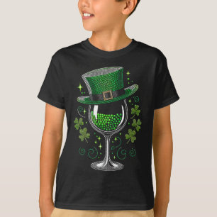 Shamrock Wine Gles Drinking St Patricks Day Irish  T-Shirt