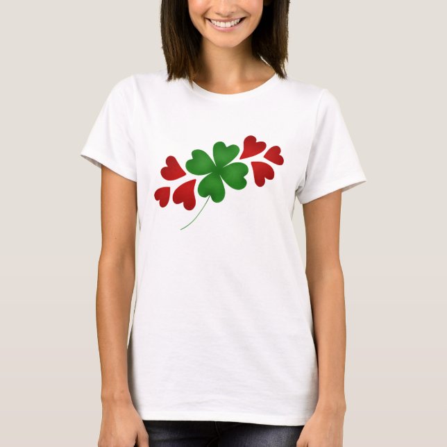 Shamrock with hearts cute romantic fashion T-Shirt (Front)