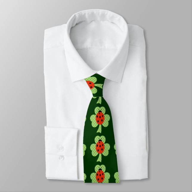 Shamrock with Polka dots and Ladybug pattern Tie (Tied)