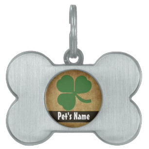 Shamrock with Vintage Gold Pet ID Tag