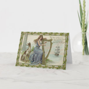 Shamrock Woman Harp Ship Tower Irish Setter Card