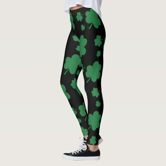 Shamrock Women's Leggings - Lucky Clover Black (Left)
