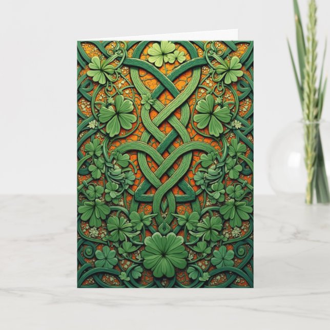 Shamrocks and Celtic Knots St. Patrick's Day Holiday Card (Front)