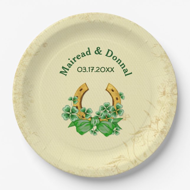 Shamrocks and Gold Irish Wedding - Customise Paper Plate (Front)