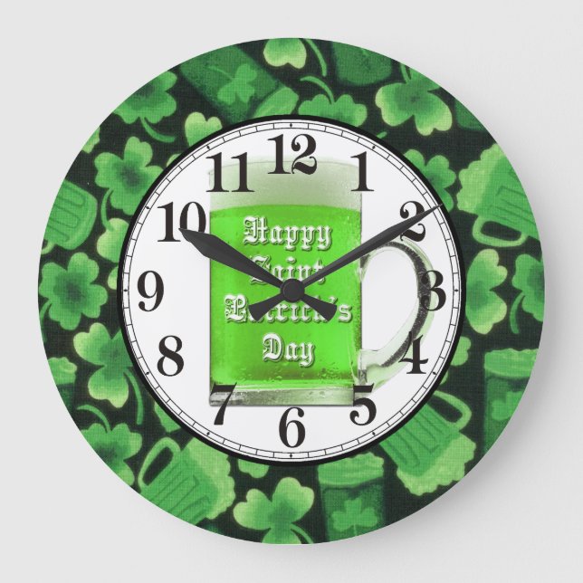 Shamrocks and Green Beers Large Clock (Front)