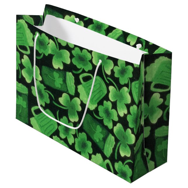 Shamrocks and Green Beers Large Gift Bag (Front Angled)