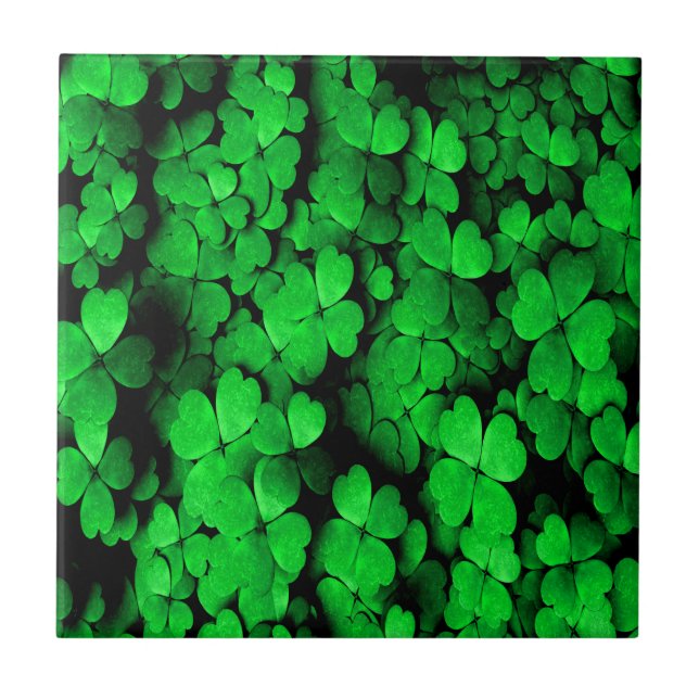 Shamrocks and Hearts Saint Patrick's Day Green Tile (Front)
