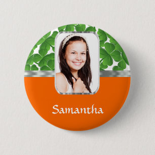 Shamrocks and orange 6 cm round badge