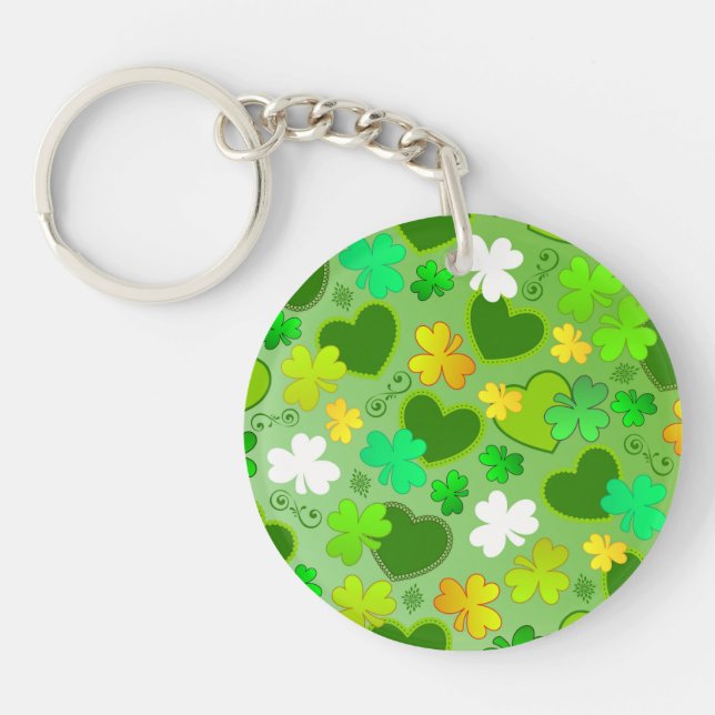 Shamrocks and St. Patrick's Day Hearts Keychain (Front)