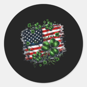 Shamrocks And Us American Flag St Patricks Day  Classic Round Sticker