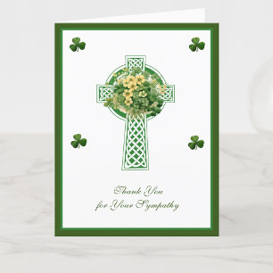 Shamrocks Catholic Irish Celtic Cross Condolence Thank You Card