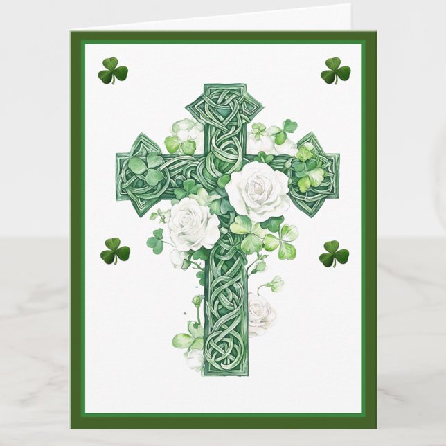 Shamrocks Catholic Irish Celtic Cross Condolence Thank You Card (Creator Uploaded)
