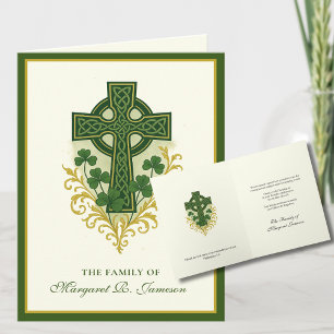 Shamrocks Catholic Irish Celtic Cross Condolence Thank You Card