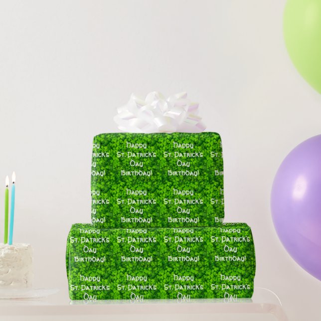 Shamrocks Clover Leaves St. Patrick's Day Birthday Wrapping Paper (Party Gifts)