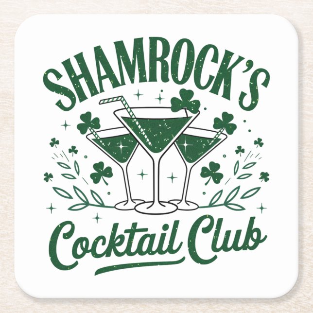 Shamrocks Cocktail Club  Square Paper Coaster (Front)