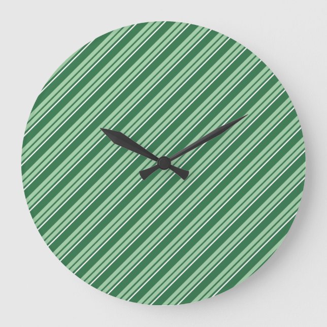 Shamrocks Dark and Light Green Striped Wall Clock (Front)