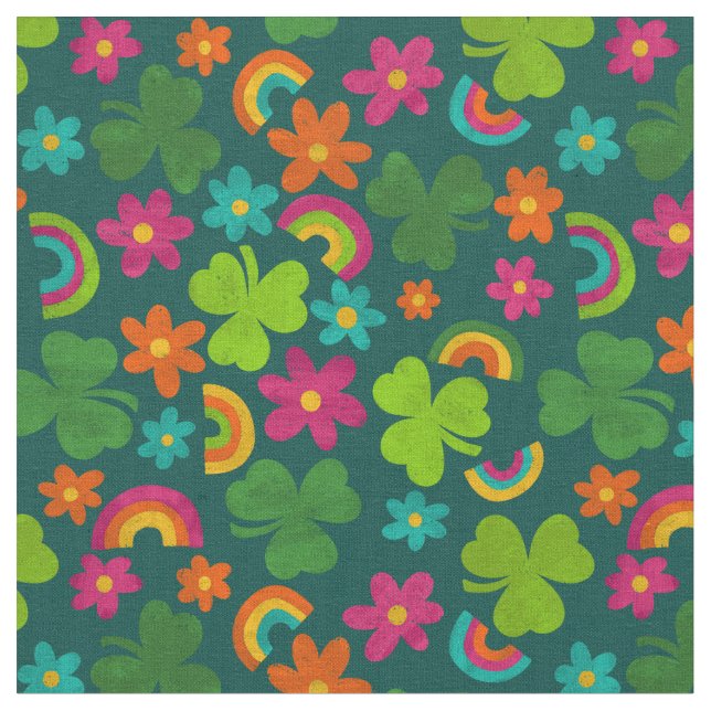 Shamrocks, Flowers and Rainbows St. Patrick's Day Fabric (Close Up)