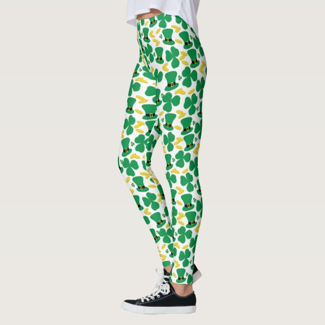Shamrocks Gold Coins Leprechaun Hat Pattern Leggings (Left)