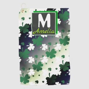 Shamrocks, Green and White on Gradated Field Golf Towel
