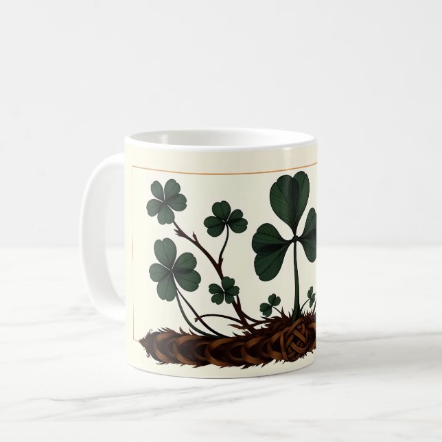 Shamrocks Growing from Celtic Knots Coffee Mug (Front Left)