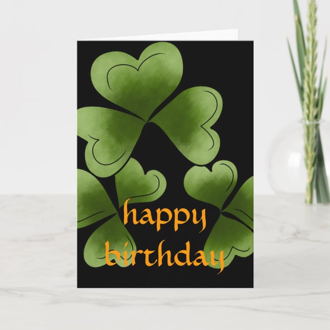 Shamrocks Happy March Birthday Card (Front)