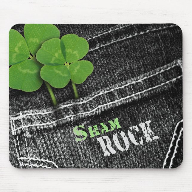 Shamrocks in Black Jeans Pocket Mouse Mat (Front)