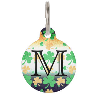 Shamrocks in Distressed Irish Flag Colours Pet Tag