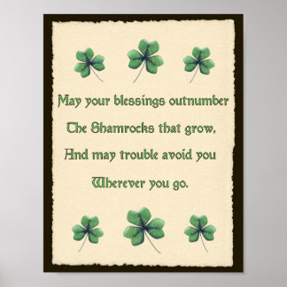 Shamrocks Irish Blessing Poster