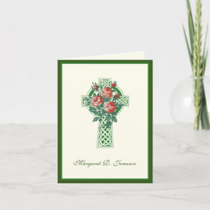 Shamrocks Irish Celtic Cross Red Roses Condolence Thank You Card