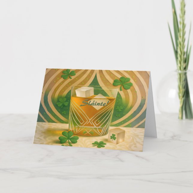Shamrocks Irish Whiskey Tumbler "Sláinte!" Card (Front)
