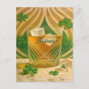 Shamrocks Irish Whiskey Tumbler "Sláinte!" Postcard