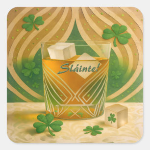 Shamrocks Irish Whiskey Tumbler "Sláinte!" Square Sticker