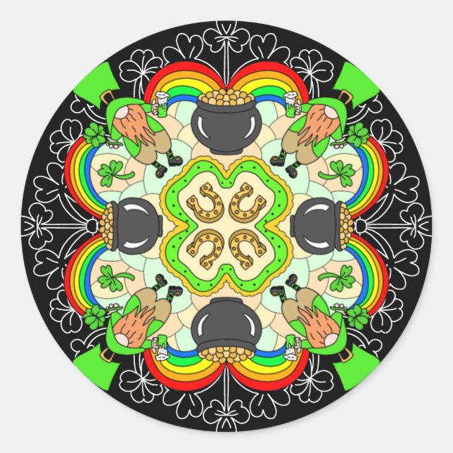 Shamrocks, Leprechauns St Patrick's Day  Classic Round Sticker (Front)